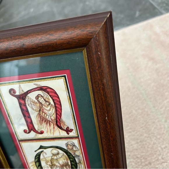 NOEL Art Print Christmas Decor Nativity & Angel in BROWN & GOLD FRAME - Picture 10 of 12